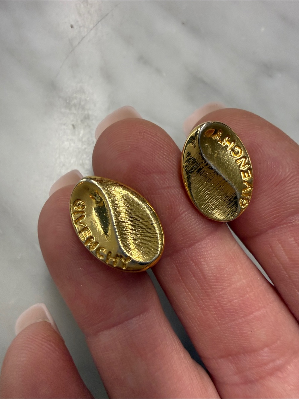 Givenchy Vintage Gold Tone Oval Swirl Stud Earrings